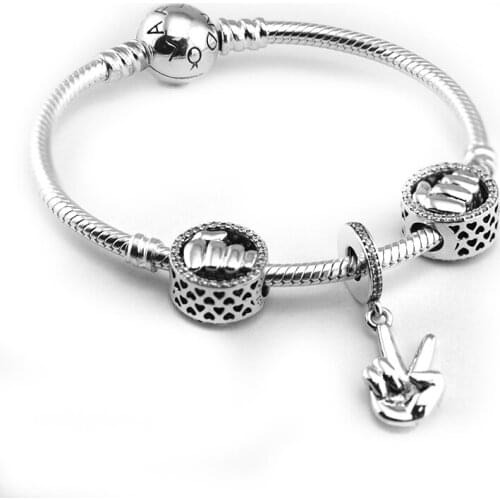 Around Bracelets with 3pcs Beads Charms in set 100% 925 Sterling-Silver-Jewelry Free Shipping