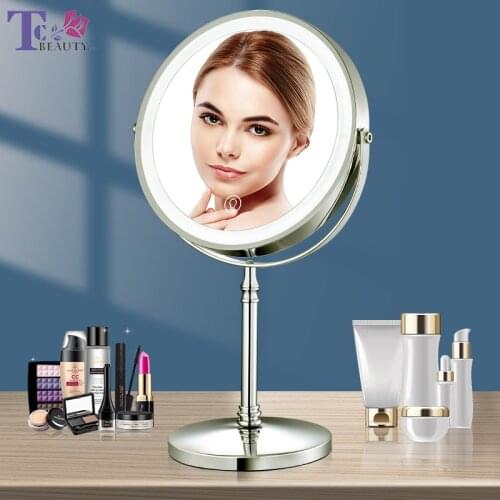 8 Inch Makeup Mirror With Light USB Charging 10X Magnifying Vanity Mirror Backlit Adjustable Light Standing Cosmetic Mirrors