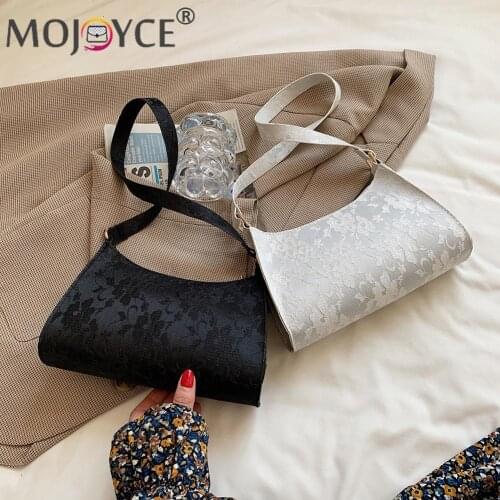 Women Fashion Bag Zipper Underarm Purse PU Leather Embossing Small Handbags Tote with Lace Stitching Floral Printed