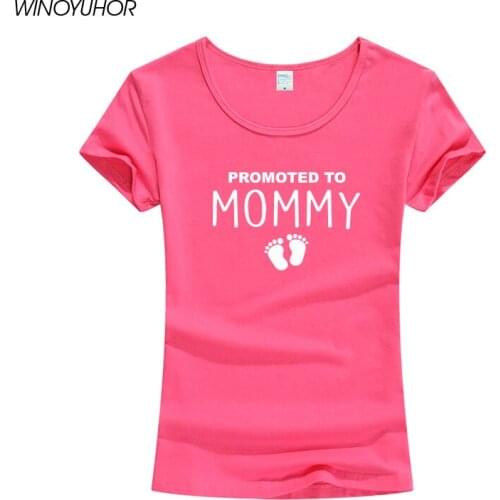 Promoted To Mommy Letters Printed T-Shirts Women Summer Short Sleeve Tops Funny Gift T Shirt For Mom Mother Wife
