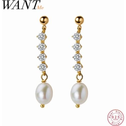 WANTME Genuine 925 Sterling Silver Fashion Korean Pearl Hanging Unusual Drop Earring for Women Trend 2021 Party Goth Jewelry