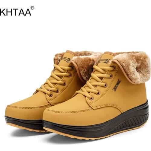 Winter Womens Snow Boots Warm Ladies Shoes Lace Up Female Furry Plush Wedge Platform Woman Ankle Boots 2021 Fashion Footwear