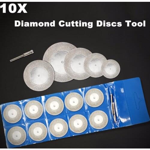 10pcs/set 30mm Mini Diamond Cutting Off Wheel Discs + Shank for Rotary Tool