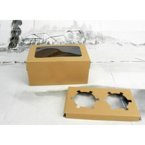 30pcs 16*9*7.5cm 2 grid brown Packaging kraft Paper Muffin window Box For Candy\Cake\Dessert \party Packing boxes