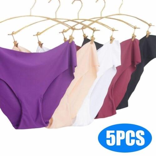 5 Pcs Womens Seamless Panties Slip Silk Satin Underwear Woman Ruffle Female Underpants Lady Briefs Girls Smooth Plain Panty