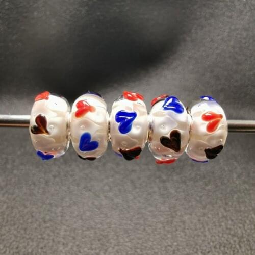 Heart Charm Beads Blue Red Coffee Fits Original European Bracelets Bangles Handmade Cute Charm Beads Silver 925 Jewelry Big Hole