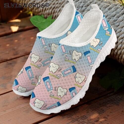 ELVISWORDS Cute Gradient Tooth Protection Prints Breathable Ladies Flats Shoes Casual Womens Walking Shoes zapatos mujer 2021