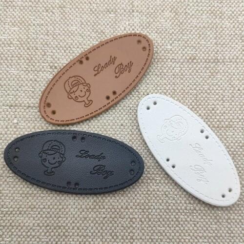 Oval Hand Made Pu Leather Labels For Child Clothing Handmade Tags For Lovely Boy Backpack Handmade Sports Label For Gift
