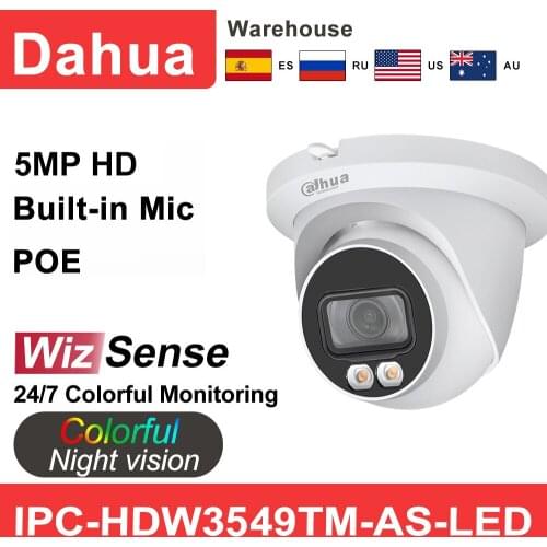 Dahua IP Camera 5MP Full-Color WizSense IPC-HDW3549TM-AS-LED Built-in Mic SD Card Slot Alarm Colorful Night Vision Outdoor IPC