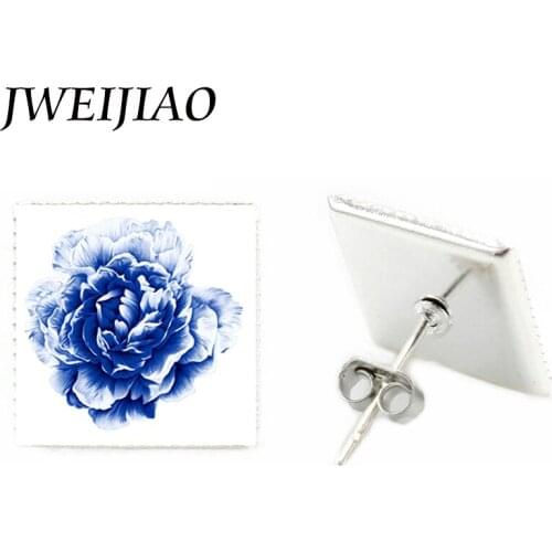 JWEIJIAO Vintage Blue and white porcelain flower Stud Earrings For Elegant lady wedding birthday party Jewelry Earring Gift J527