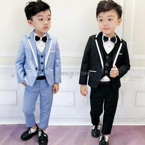 Flower baby Boys Tuxedo Suit for Wedding Kids Birthday Party Dress Blazer+Vest+Pant 3pcs Clothing Set Children Ceremony Costume