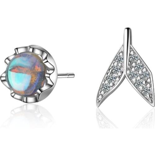 Creative asymmetric fishtail diamonds simple personality temperament small wild silver plated stud earrings WE081