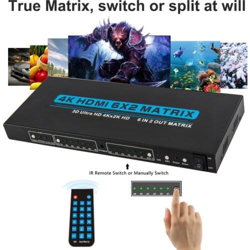 6x2 Matrix Switch 4K 6 In 2 Out HDMI-compatible Matrix Monitors Splitter Video Converter Coaxial Toslink Stereo Audio Extractor