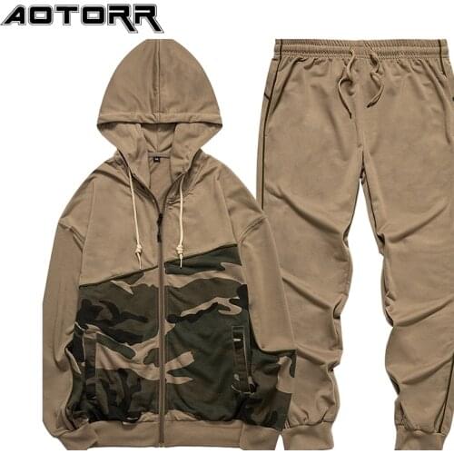 2021 Mens Camo Sportswear Autumn Sets New Zipper Cardigan Jacket+Sweatpants Jogging Set Men Fashion Casual Casual Tracksuit