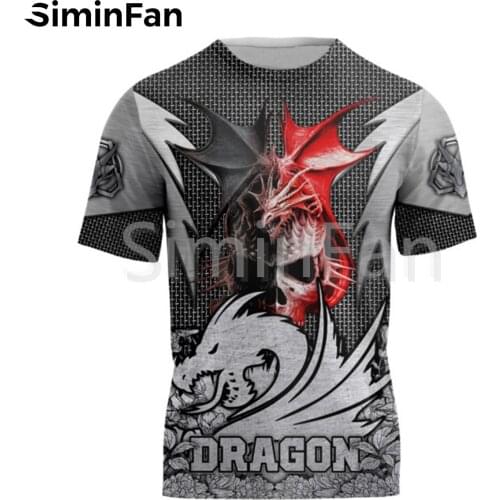 Mens Casual T-Shirts Dragon Skull Art Tattoo 3D Print Unisex Harajuku Shirts Summer Tee Sportswear Hip-Hop Women Tops Plus Size