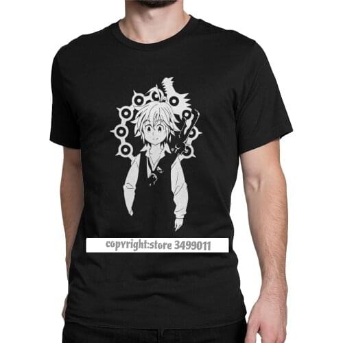 Men Tops T Shirts Meliodas Cotton Tshirts Camisas Seven Deadly Sins Wrath Anime Manga Japanese Otaku T Shirts