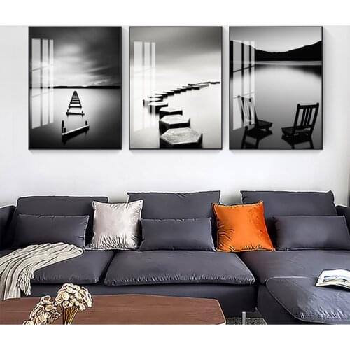Print Pictures for Living Room Home Decor Black and White Landscape Canvas Painting Stone Wooden Bridge Posters Wall Art