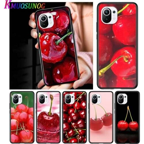 Cherry Fruit for Xiaomi Mi 11 10T Note 10 Ultra 5G 9 9T SE 8 A3 A2 A1 6X Pro Play F1 Lite 5G Black Phone Case