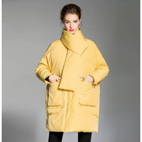 Female new style down jacket winter scarf collar duck down women coat leisure medium clothes black yellow new arrival overcoats