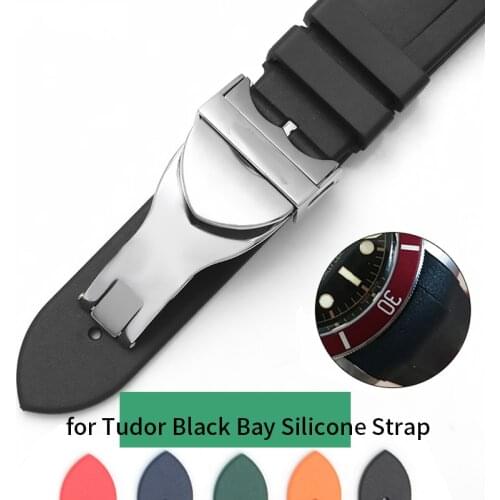 For Tudor Black Bay GMT 22mm Natural Rubber Silione watch band Special Curved End Pin/Folding buckle Black Blue Red Wrist Strap