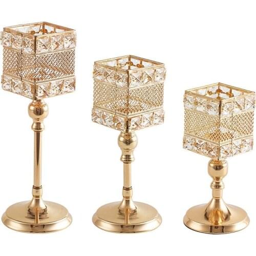 Luxury style electroplating retro creative candlestick wedding props ornaments wrought iron square candle cup decoration