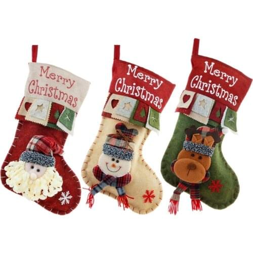 Christmas Stockings 19'' Large Xmas Socks with 3D Santa Snowman Reindeer Gift Bags for Fireplace Christmas Tree