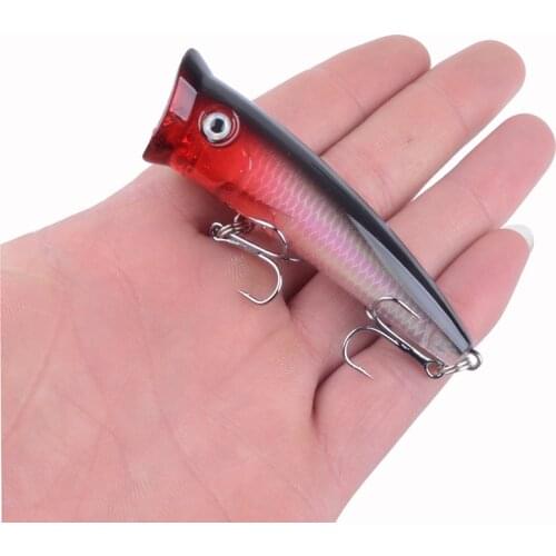 1Pcs Topwater Fishing Lures 7cm 10g Popper Wobbler Minnow Laser Hard Plastic 3D Eyes Artificial Bait Feather Treble Hooks Tackle