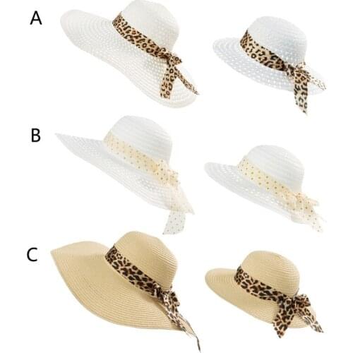 Girls Sun Hats Womens Ladies Wide Brim Sun Protection Hat Summer Seaside Holiday Parent-child Hat UV Protection Cap GXMB