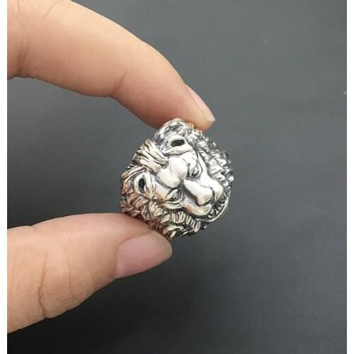 Solid Sterling Silver Lion King Thick Band Rings Men 100% Solid Silver 925 Mens Jewelry Cool Gothic Male Thai Silver Ring Gift