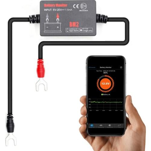 BT4.0 12V Battery Tester Battery Monitor Car Battery Analyzer Monitor Charging Cranking Test Voltage Test Connect Smartphone APP
