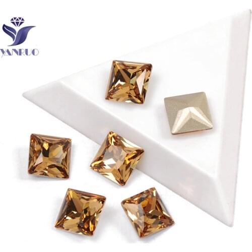 YANRUO 4447 Princess Square Light Colorado Topaz Crystals For Crafts Metal Claws Crystal Sewing On Rhinestones Wedding Dress