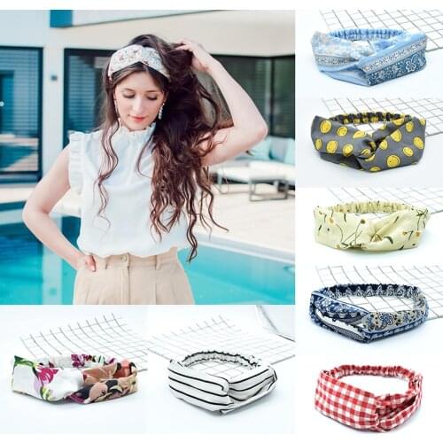 Women Summer Bohemian Hair Bands Vintage Cross Turban Girls Fashion Print Headband Bandage Bandana Hair Accessories