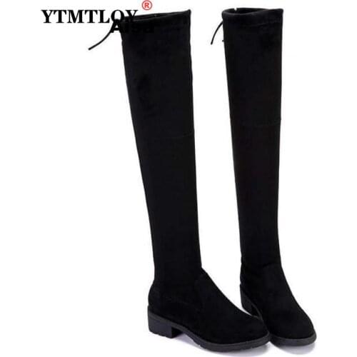 Size 35-41 Winter Over The Knee Boots Women Stretch Fabric Thigh Sexy Woman Flat Shoes Long Bota Feminina High Heels