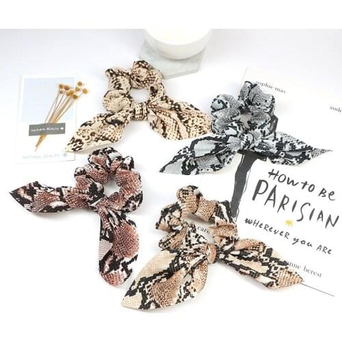 Free shipping snake printed bow-knot women ribbon scrunchies girls hair bands Ponytail Holder Hair accessories