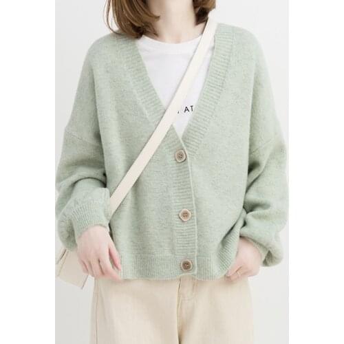 Korean Style Cardigan Spring Autumn Single Breasted Long Sleeve Solid Ladies Sweaters Casual Green Knitted Wear for Female