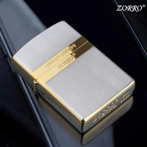 Zorro Wheel Type Ignition Windproof Ultra-thin Personality Pure Copper Element Silver Kerosene Lighter Gift