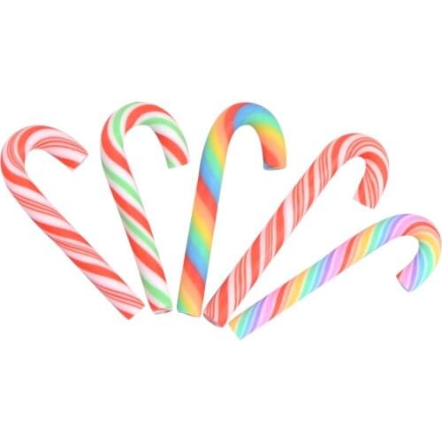 10Pcs 28mm Polymer Clay Christmas Stripe Crutch DIY Craft Supplies Kids Hairpin Phone Shell Patch Holiday Ornament Materials