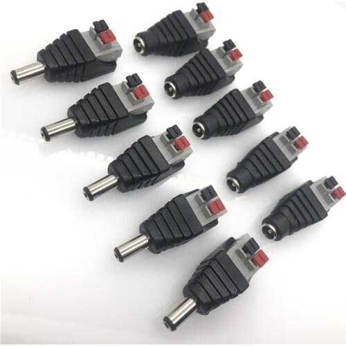 10pcs Adapter plug DC 5.5 x 2.1 mm male to Terminal Block with push button 2pin connector 5.5*2.1MM female socket Connector