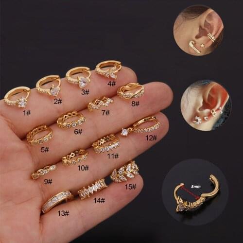 2020 Top 1pc 20G CZ Ear Piercing Jewelry Steel Cartilage Helix Tragus Daith Conch Rook Snug Lobe Hoop Earring Body Jewelry Stud
