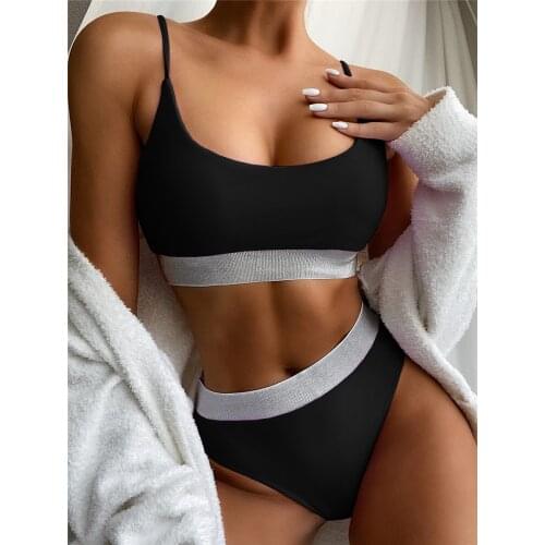 2021 Sexy Bikini Push Up Swimsuit Women High Waist Bikini Set Swimwear Patchwork Biquini Ribbed Bathing Suit Beachwear Summer