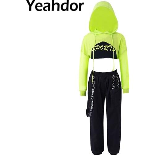 3Pcs Kids Girls Jazz Dance Costume Hooded Net Cover Up Tops with Crop Vest and Pants Set for Modern Hip Hop Performance Street