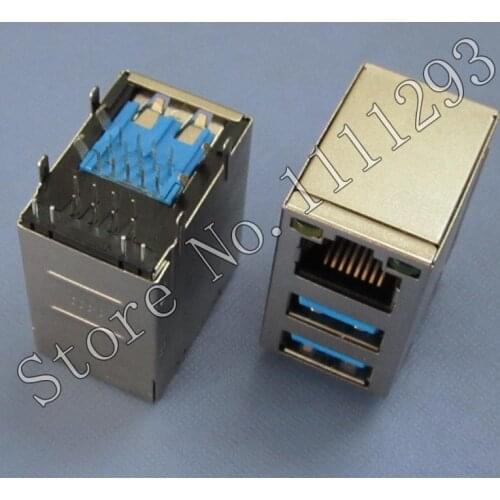 5pcs/lot 3.0 Double USB Jack + RJ45 Connector for Desktop computer motherboard 100Mb Fast Ethernet port