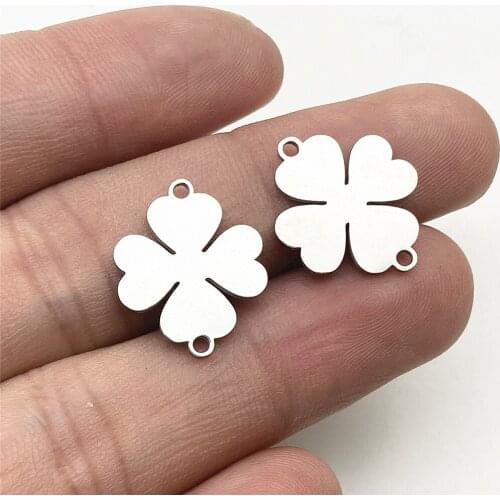 5pcs/lot Stainless Steel Bright Silver 4 Leaves Clovers Connectors Leaf Charm for Earring DIY Pendant Handmade Diy Jewelry Make