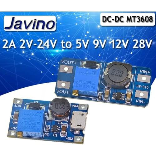 5PCS MT3608 DC-DC Adjustable Boost Module 2A Boost Plate Step Up Module with MICRO USB 2V-24V to 5V 9V 12V 28V