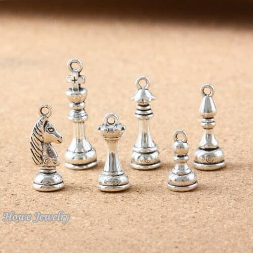 60pcs Vintage international chess 3D Charms Pendant Fit Bracelets Necklace DIY Metal Jewelry Making B114