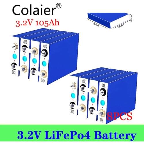 8pcs Colaier 3.2V 105Ah 100Ah LiFePO4 Batteryhigh drain for diy 12V 24V Solar Inverter Electric Vehicle c oach golf cart