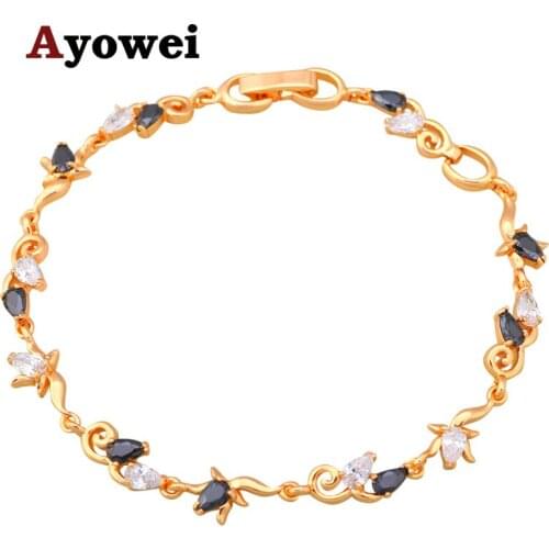Ayowei Color Crystal & AAA Cubic zirconia yellow Gold Color Bracelets for women Trendy party jewelry TB1139A