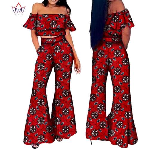 BintaRealWax Sexy Customized New African One Shoulder Top and Long Pant Sets for Women African Clothing for Party Suits WY2759