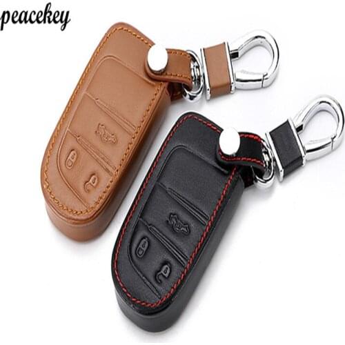 Peacekey remote control leather key case for Fiat/ for Jeep Renegade leather smart cover car key bag dust collector