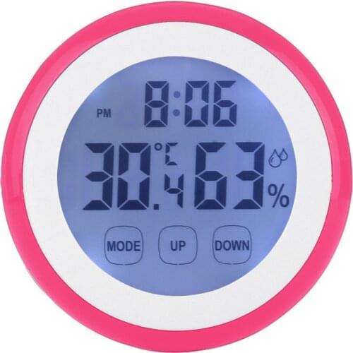 Digital Thermometer Humidity Time Clocks Touchable Wall Hanging ABS W/ Back magnet 90*90*26mm For Bathroom Home Decoration